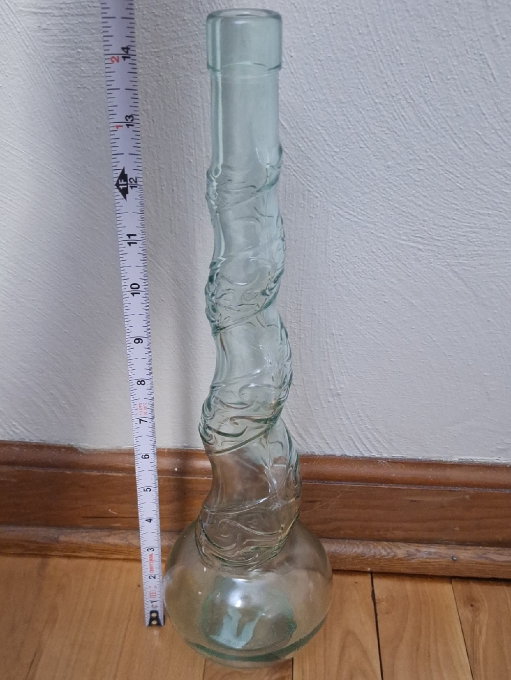 Tall Swirled Clear Glass Vase - Seafoam Tint - Picture 2 of 2